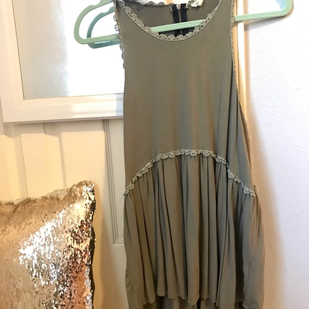 Olive Green Tunic Tank | Lace Accents | Boutique